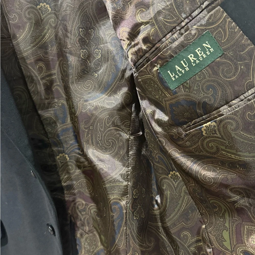 Lauren Ralph Lauren Faux‎ Suede Blazer Mens 43R Black Sport Coat Paisley Lined